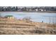 View of a frozen lake with a person walking a dog at 12826 W Brittany Dr, Littleton, CO 80127