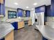 Modern kitchen featuring stainless steel appliances, blue cabinets, and ample counter space at 2900 S Downing St, Englewood, CO 80113