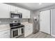 Modern kitchen with stainless steel appliances and contemporary design features at 715 Mockingbird St, Brighton, CO 80601