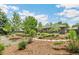 Beautifully landscaped backyard featuring a stone pathway, lush greenery, and a well-maintained lawn at 3519 S Holly St, Denver, CO 80237