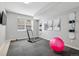 The workout area boasts a wall-mounted TV, treadmill, exercise ball, and snowboards mounted to the wall at 5310 Craftsman Dr, Parker, CO 80134