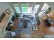 Bright living room with hardwood floors, a fireplace, large windows, and a comfortable sectional sofa at 9525 W Victoria Dr, Littleton, CO 80128