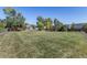 Landscaped backyard with lawn, mature trees and view of surrounding buildings at 6480 W 60Th Ave, Arvada, CO 80003