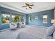 Primary bedroom offering ample natural light, blue walls and plush carpet at 3890 Tabor Ct, Wheat Ridge, CO 80033