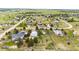 Property aerial view highlighting lush greenery, fencing, a workshop, driveway, and neighboring residences in a serene setting at 5685 Columbine Ridge Rd, Elizabeth, CO 80107