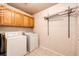 Dedicated laundry room equipped with essential appliances and storage at 5685 Columbine Ridge Rd, Elizabeth, CO 80107
