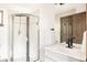 Bright bathroom featuring glass enclosed shower and single sink vanity at 7290 Timber Trail Rd, Evergreen, CO 80439