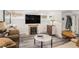 Basement living room featuring modern decor, sleek furniture, and a cozy fireplace with a flatscreen TV at 1423 Dahlia St, Denver, CO 80220