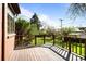 Wooden deck with railing offers an outdoor living space with a lawn view at 1317 Birch St, Denver, CO 80220