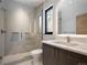 Sleek bathroom design includes glass shower and modern vanity with ample lighting at 132 N Gold Flake Ter, Breckenridge, CO 80424