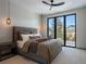Serene main bedroom with scenic mountain views from the expansive windows and modern lighting at 132 N Gold Flake Ter, Breckenridge, CO 80424