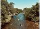 Scenic view of a river filled with colorful floaters surrounded by lush green trees at 19067 W 57Th Dr, Golden, CO 80403