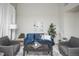 Living room with blue sofa, gray armchairs, and large artwork at 6436 Silver Mesa Dr # E, Highlands Ranch, CO 80130