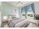 Bedroom with a ceiling fan, light blue curtains and walls and beach themed artwork at 4089 Forever Cir, Castle Rock, CO 80109