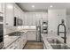 Charming kitchen features granite counters, stainless steel appliances, white cabinets and hardwood floors at 4089 Forever Cir, Castle Rock, CO 80109