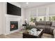 Inviting living room with modern fireplace, comfortable seating, and lots of natural light through large windows at 4089 Forever Cir, Castle Rock, CO 80109