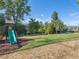Backyard with grassy area, playground, and mature trees at 5809 E Caley Dr, Centennial, CO 80111