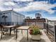 Outdoor patio seating with a view of the city skyline under bright blue skies at 1449 Wynkoop St # 305, Denver, CO 80202