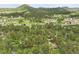Panoramic aerial view of a town nestled among lush trees and mountains, capturing its scenic charm at 171 Columbine St, Larkspur, CO 80118