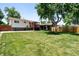 Expansive backyard with lush green grass, mature tree, and deck at 4604 Routt St, Wheat Ridge, CO 80033