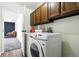 Convenient laundry room with modern washer and dryer, cabinets, and easy access to other areas of the home at 4604 Routt St, Wheat Ridge, CO 80033