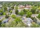 An aerial view of a charming neighborhood with tree-lined streets and well-maintained homes near a brick school building at 3218 S Lafayette St, Englewood, CO 80113