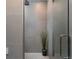 Sleek, tiled shower with glass door and decorative plant, offers a spa-like experience at 2955 Inca St # 2F, Denver, CO 80202