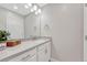 Well-lit bathroom with white vanity, a large mirror, and modern fixtures at 5654 N Emporia St, Denver, CO 80238