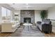 Cozy living room featuring a stone fireplace, plush seating, and ample natural light at 8746 Sunridge Hollow Rd, Parker, CO 80134