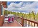 Outdoor deck featuring a built-in gas grill and seating area with views at 100 Apache Rd, Evergreen, CO 80439