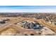 This aerial view shows the Southshore Light House community building, playground, and surrounding community at 27653 E Euclid Dr, Aurora, CO 80016