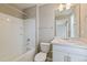 Bathroom featuring a vanity and shower-over-tub at 2206 Crosswind St, Fort Lupton, CO 80621