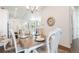 Dining room area with table set for dinner, decorative rug, and open to the kitchen at 25049 E Alder Dr, Aurora, CO 80016