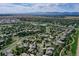 A neighborhood sits nestled among winding roads, a pond, and mountains far off in the distance at 3419 Traver Dr, Broomfield, CO 80023