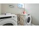 Well-lit laundry room with modern washer, dryer, and convenient folding rack for efficient chores at 2714 S Raleigh St, Denver, CO 80236
