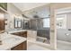 Bathroom with double sink vanity and a glass shower at 1832 W 33Rd Ave, Denver, CO 80211