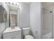 Clean bathroom featuring vanity, toilet and tub-shower combo at 8777 E Dry Creek Rd # 1426, Englewood, CO 80112