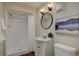This bathroom features a walk-in shower and updated vanity at 9288 Krashin Dr, Conifer, CO 80433