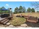 Landscaped backyard featuring a wooden deck and custom garden beds at 2805 Masters Ln, Castle Rock, CO 80104