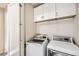Convenient laundry room with modern washer, dryer, and ample storage space at 15878 E Broncos Pl, Englewood, CO 80112