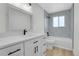 Updated bathroom features white vanity, gray walls, and modern fixtures at 8694 E Eastman Ave, Denver, CO 80231