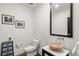 Modern bathroom with a vessel sink, and hardwood floor at 1804 Little Raven St, Denver, CO 80202