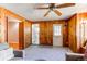 Spacious living room showing the entryway to the kitchen and dining room at 2061 E Floyd Ave, Englewood, CO 80113