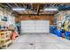 Spacious garage interior with a white door and ample storage space, perfect for organization and vehicles at 4231 S Fairplay Cir # E, Aurora, CO 80014