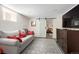 Basement sitting area complete with a sofa, throw pillows, rug, and television at 1282 S Sherman St, Denver, CO 80210