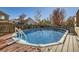 Private backyard pool on a sunny day surrounded by a wooden fence at 6464 S Swadley Way, Littleton, CO 80127