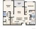 Two-bedroom floor plan featuring a spacious great room, kitchen, and covered deck at 487 Interlocken Blvd # 304, Broomfield, CO 80021