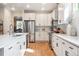 Modern kitchen with white cabinets, stainless steel appliances, and a spacious center island at 1026 Deer Clover Way, Castle Pines, CO 80108