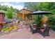 Backyard featuring a pergola, stone retaining walls and outdoor seating at 2874 Se Grapevine Rd, Idledale, CO 80453