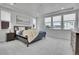 Bright main bedroom with tray ceiling, featuring large windows, plush carpet, and stylish furniture at 8728 Hotchkiss St, Littleton, CO 80125